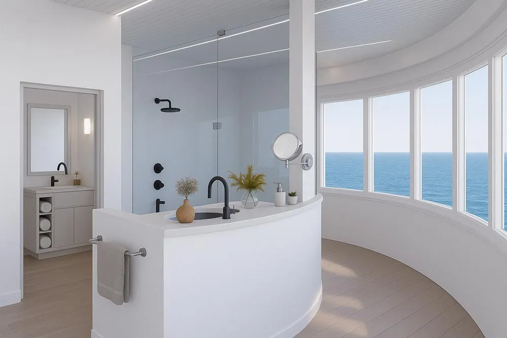 Smart shower Water management in the SeaPod is guided by real-time data, seamlessly blending sustainability with comfort and luxury.